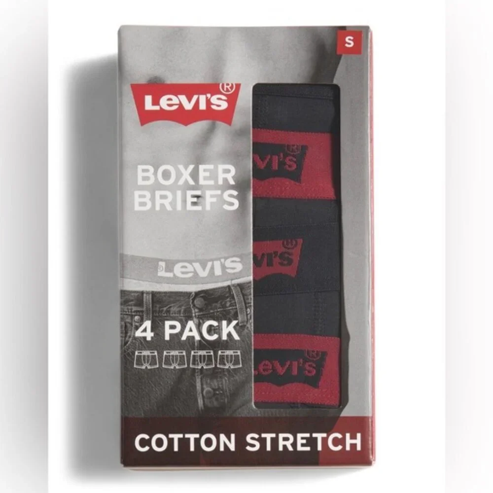 Levi's 4 Pack Boxer Briefs Cotton‎ Stretch Underwear Black Red SMALL LARGE
